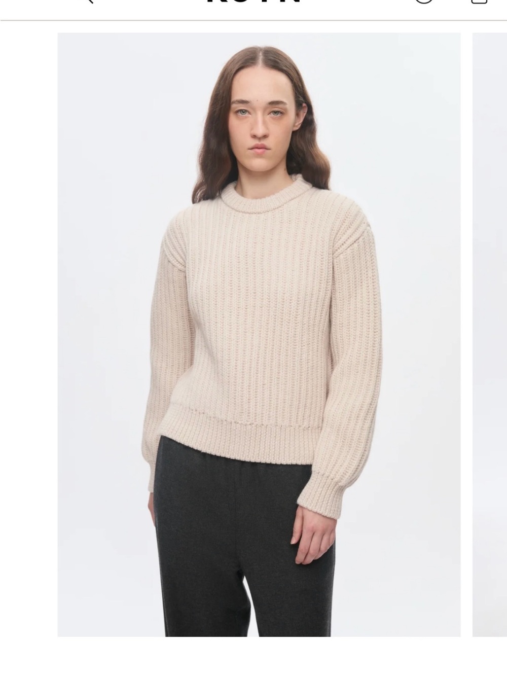 KOTN Cream Ribbed Crewneck Sweater
